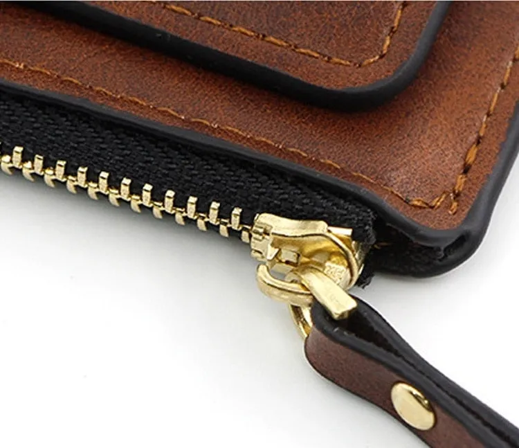 Realaiot Women Leather Slim Card Holder Wallet Men Mini Wallets Zipper Card Money Holders Vintage Short Wallet Female Thin Small Purse