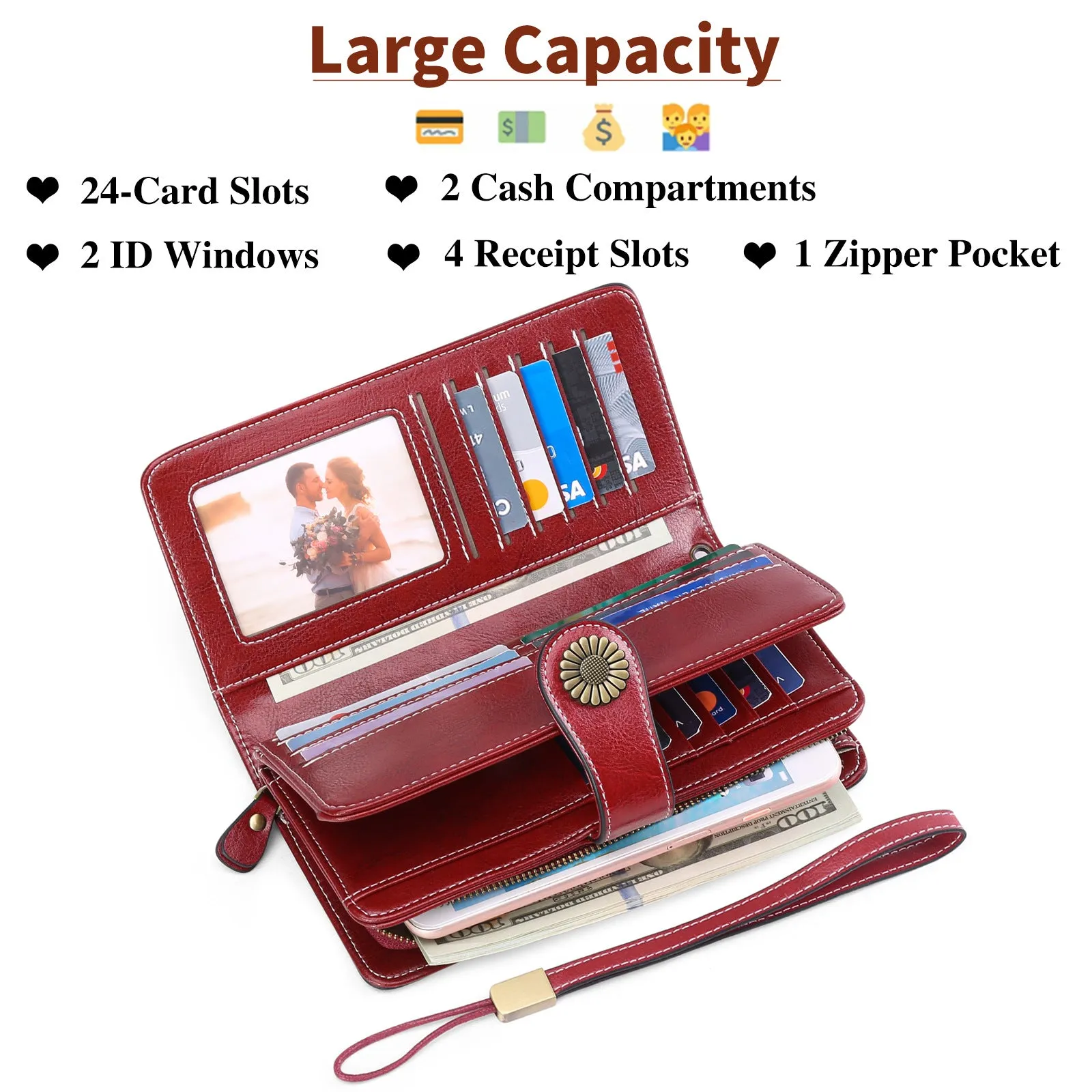 RFID Wallet Long Zipper Genuine Leather Ladies Large Capacity Clutch Bag