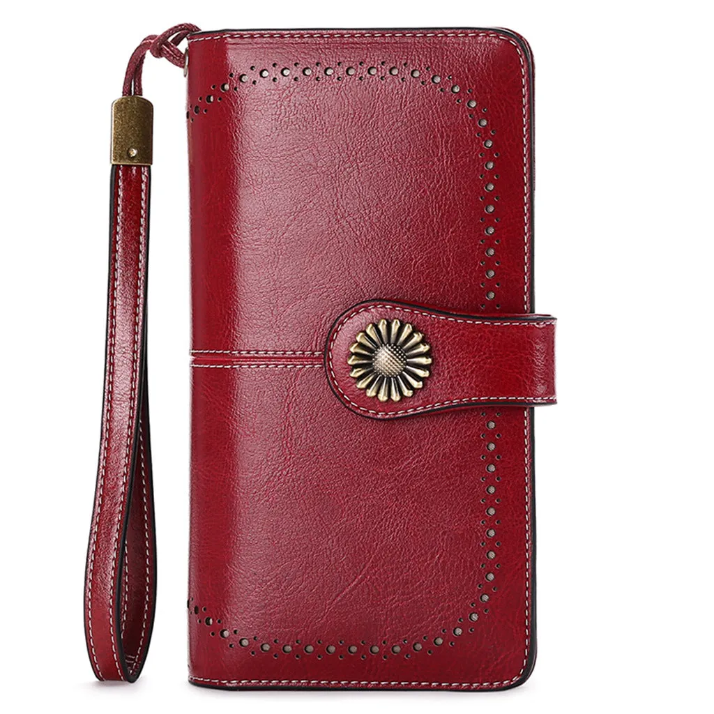 RFID Wallet Long Zipper Genuine Leather Ladies Large Capacity Clutch Bag