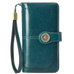 RFID Wallet Long Zipper Genuine Leather Ladies Large Capacity Clutch Bag