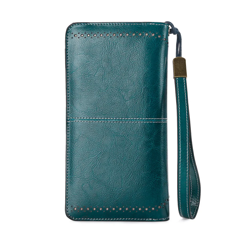 RFID Wallet Long Zipper Genuine Leather Ladies Large Capacity Clutch Bag