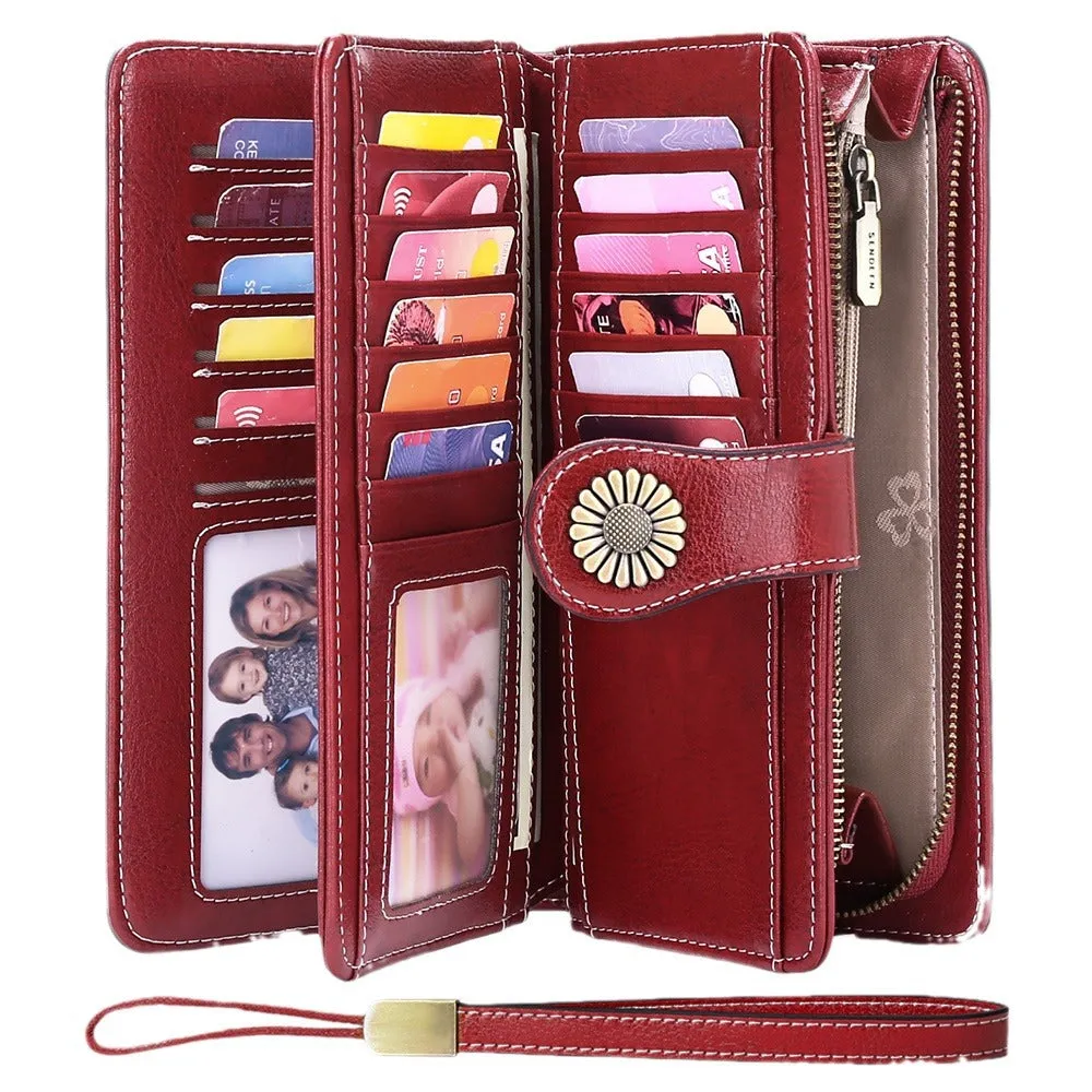 RFID Wallet Long Zipper Genuine Leather Ladies Large Capacity Clutch Bag