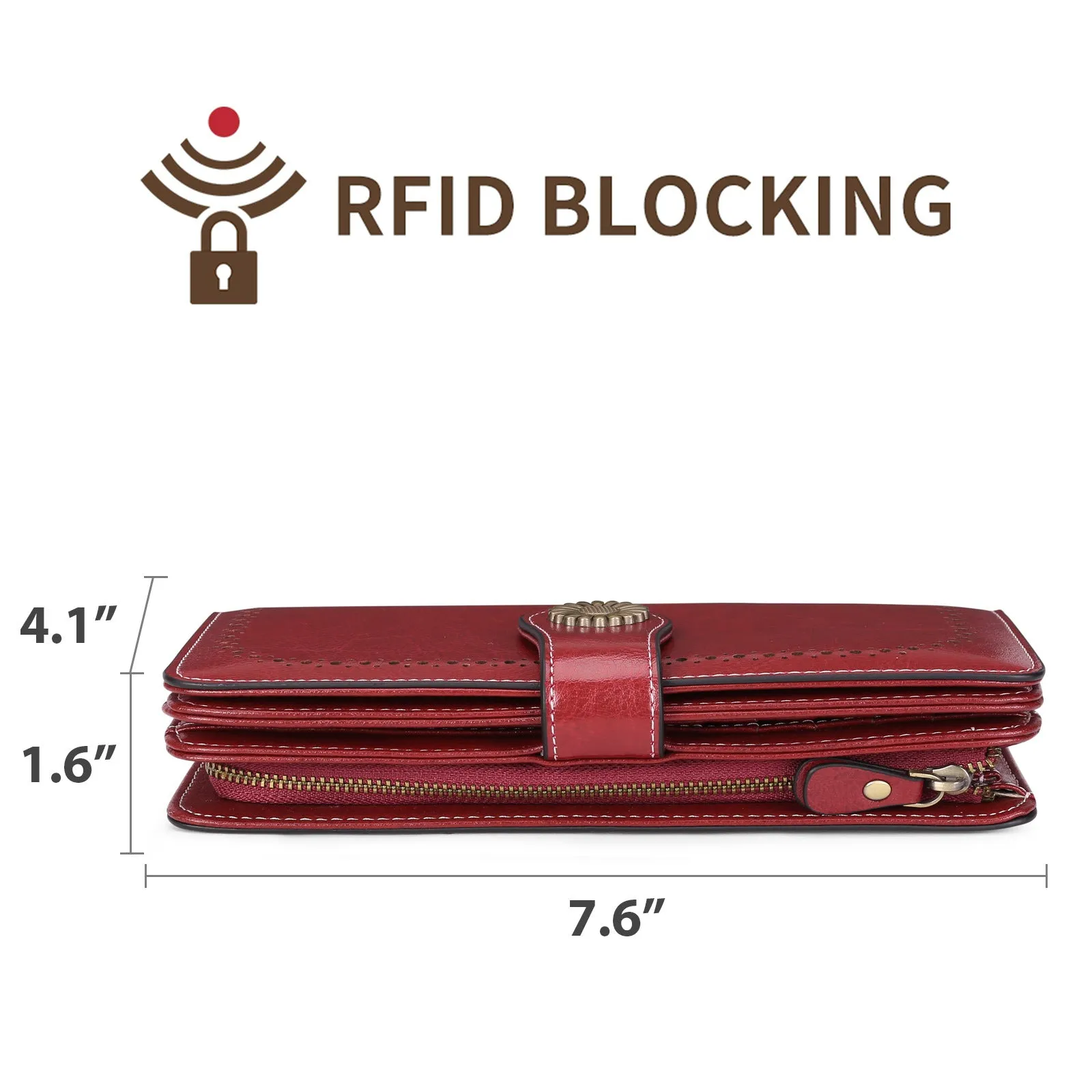 RFID Wallet Long Zipper Genuine Leather Ladies Large Capacity Clutch Bag