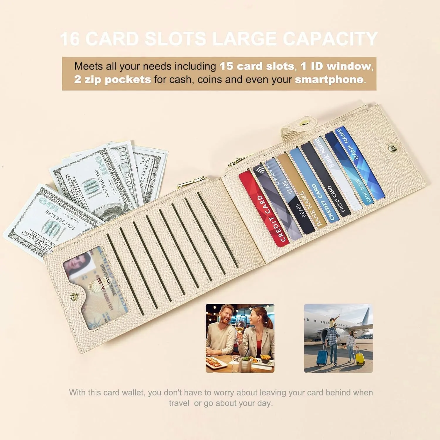 RFID Wallet Women Large Size Bifold Multi Card Wallet Case with Zipper Pocke Credit Card Holder for Women