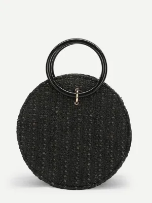 Ring Detail Straw Round Chain Bag