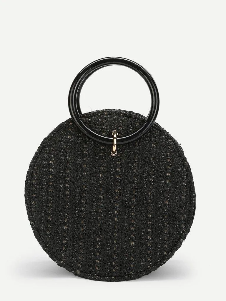 Ring Detail Straw Round Chain Bag