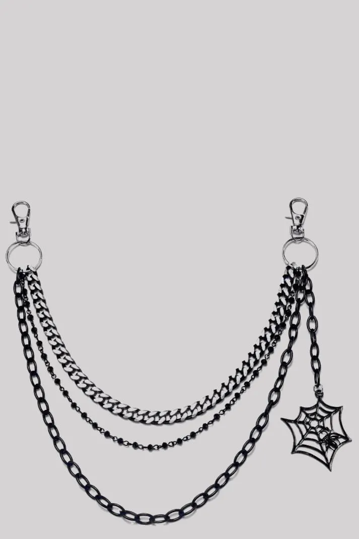 Ro Rox Black Spiderweb Pendant Gothic Punk Triple Chain Accessory