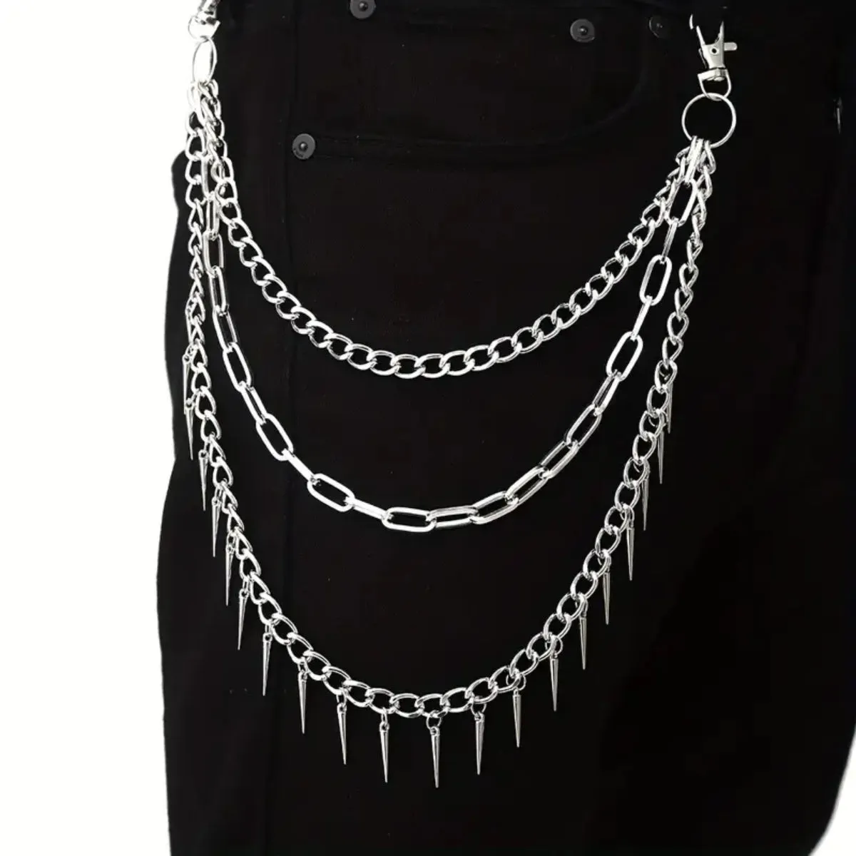Ro Rox Punk Studded Gothic Metal Triple Pendant Chain