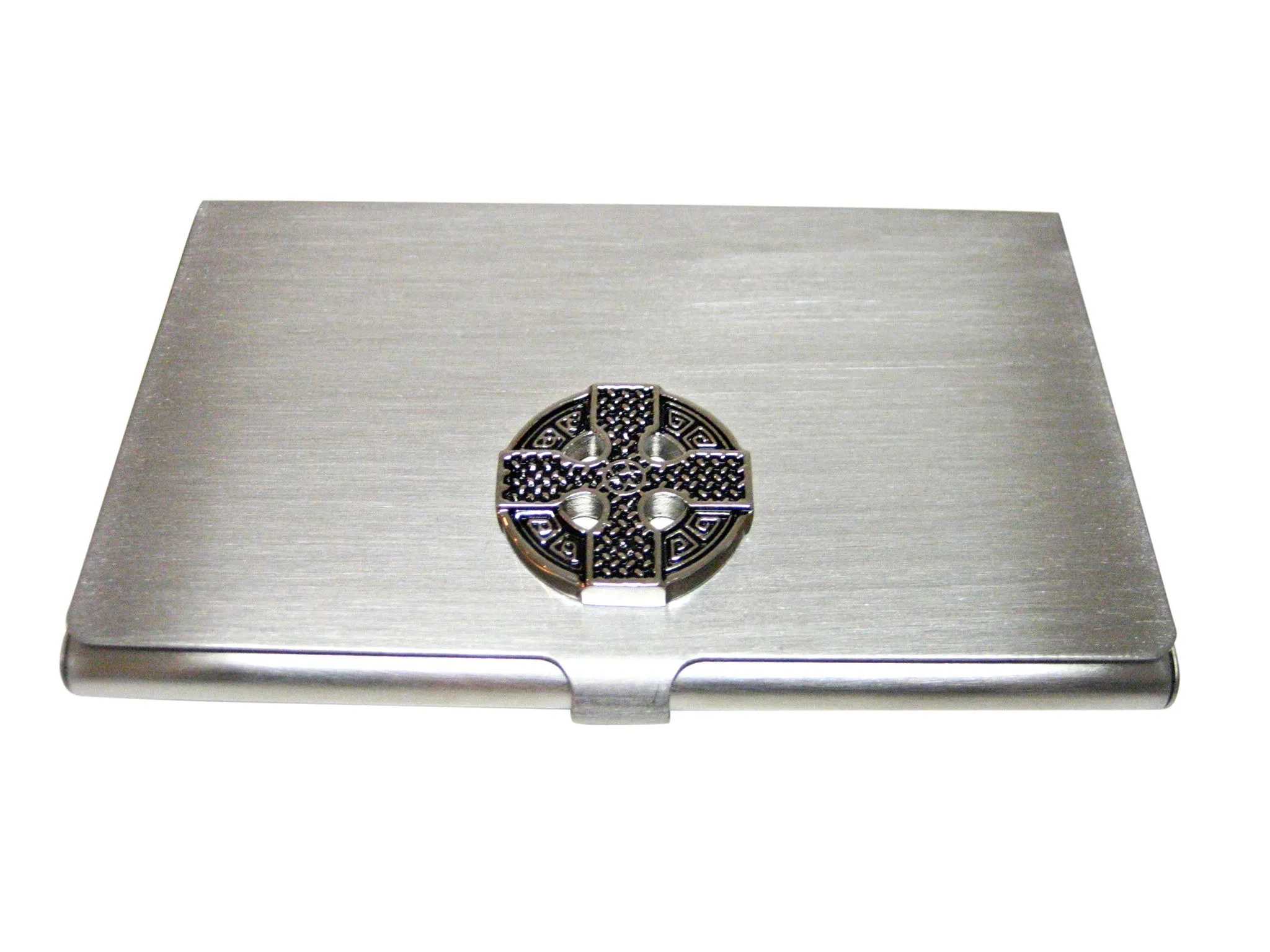 Round Celtic Cross Design Business Card Holder