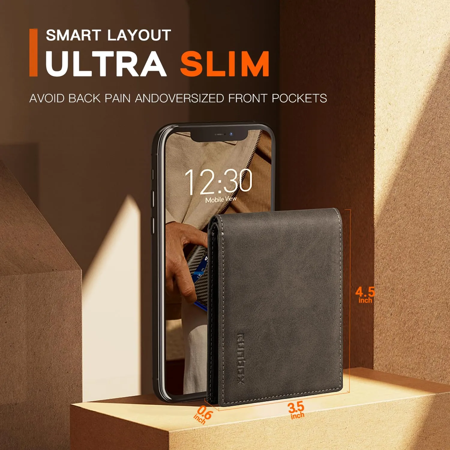 RUNBOX Wallet for Men,Mens Wallet,Slim Leather Bifold,RFID Blocking 8 Slots Gift Box