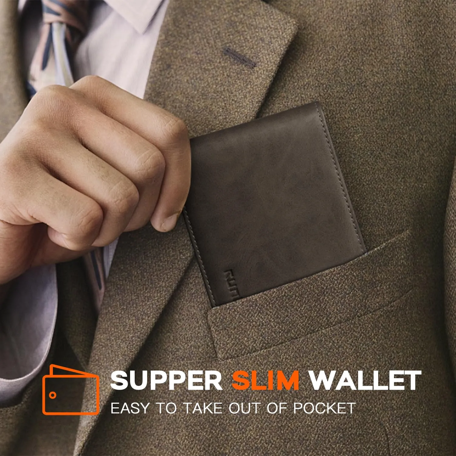 RUNBOX Wallet for Men,Mens Wallet,Slim Leather Bifold,RFID Blocking 8 Slots Gift Box