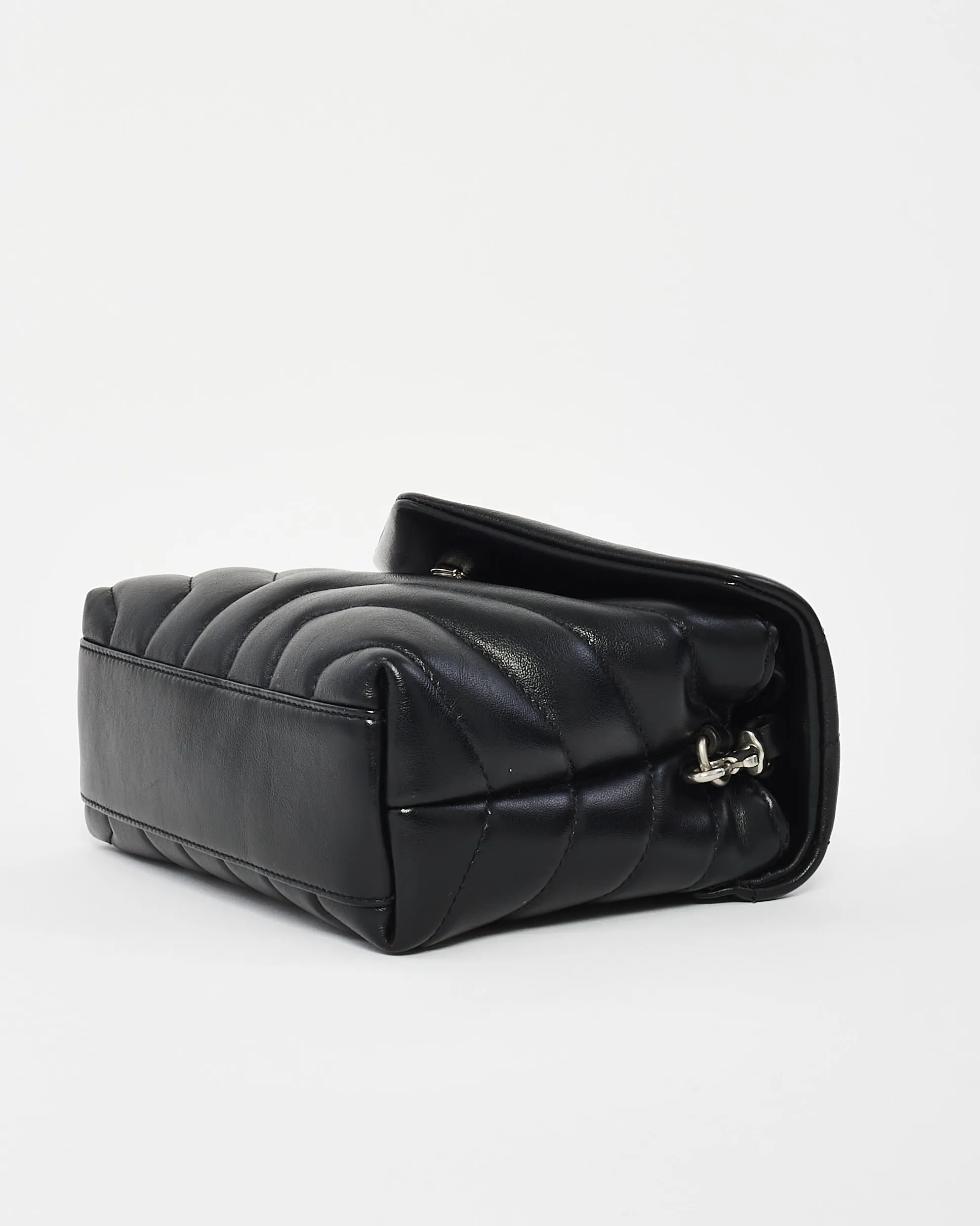 Saint Laurent Black Y Quilted Leather Toy Loulou Crossbody Bag with Silver Hardware