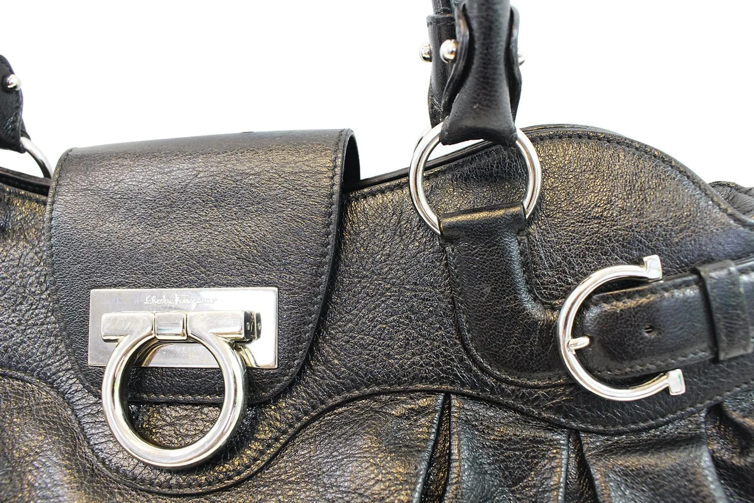 SALVATORE FERRAGAMO Black Calfskin Safari Shoulder Bag - Last Call
