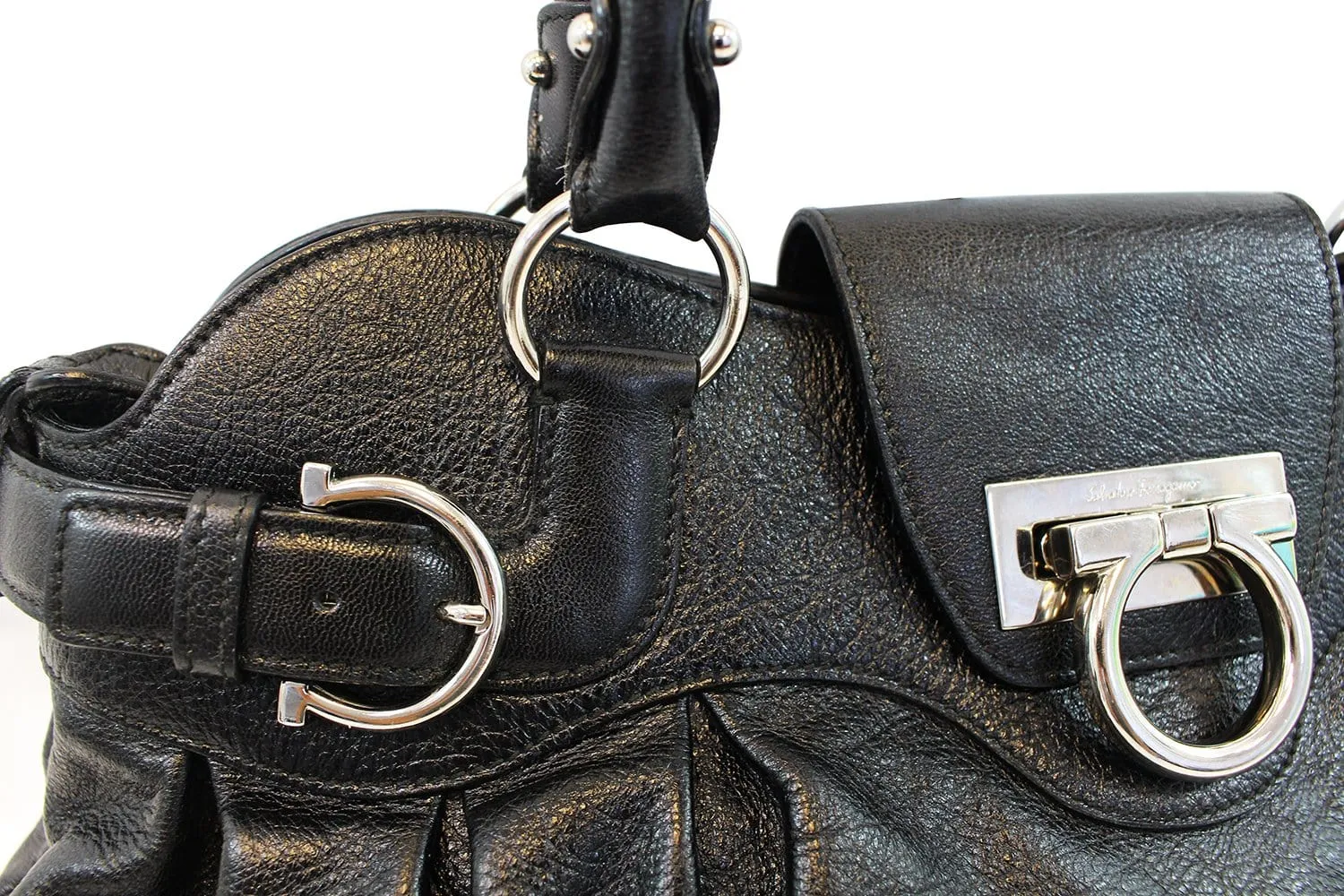 SALVATORE FERRAGAMO Black Calfskin Safari Shoulder Bag - Last Call