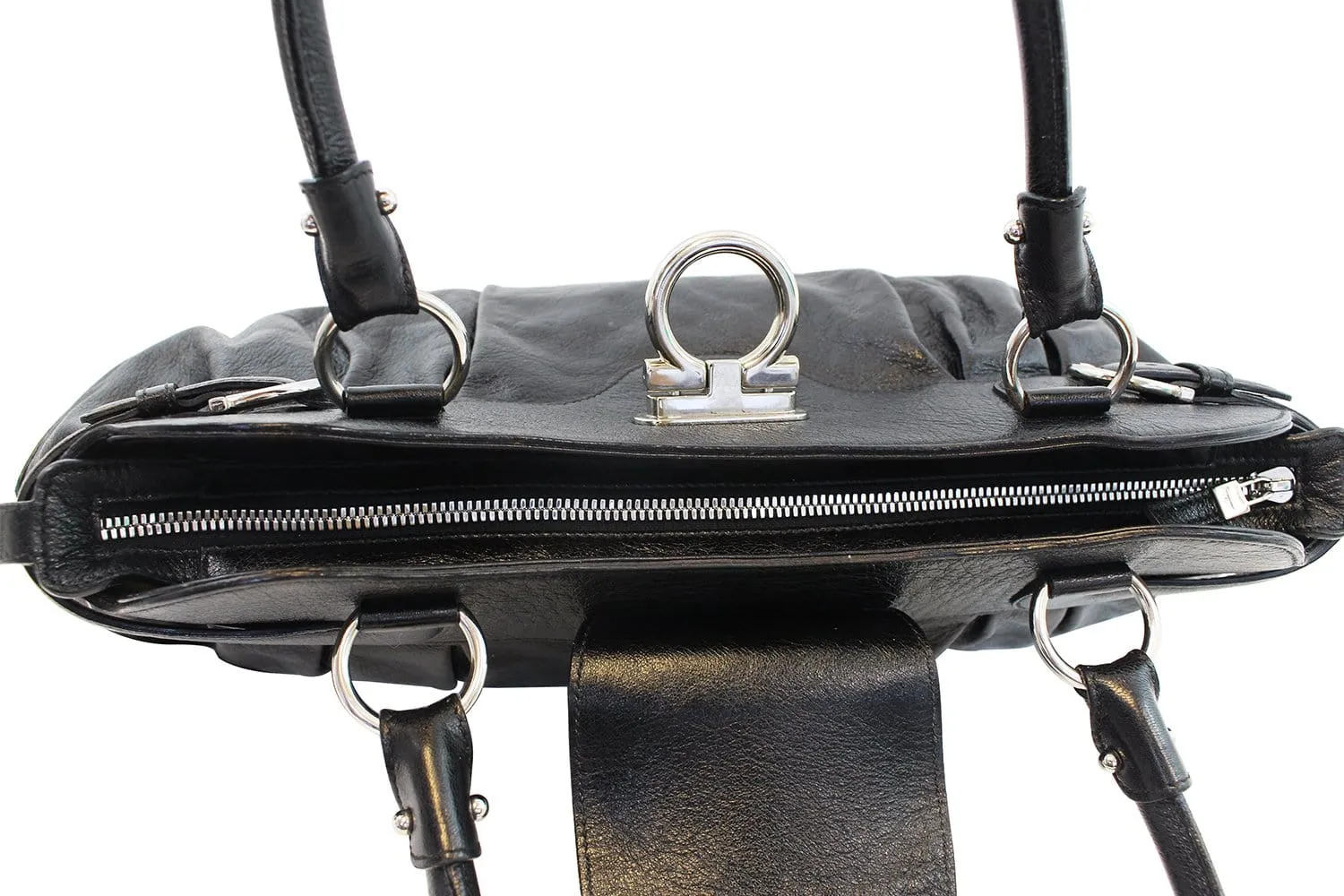 SALVATORE FERRAGAMO Black Calfskin Safari Shoulder Bag - Last Call