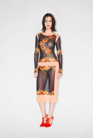 Samantha Bold Floral Sheer Midi Dress - Multicolor