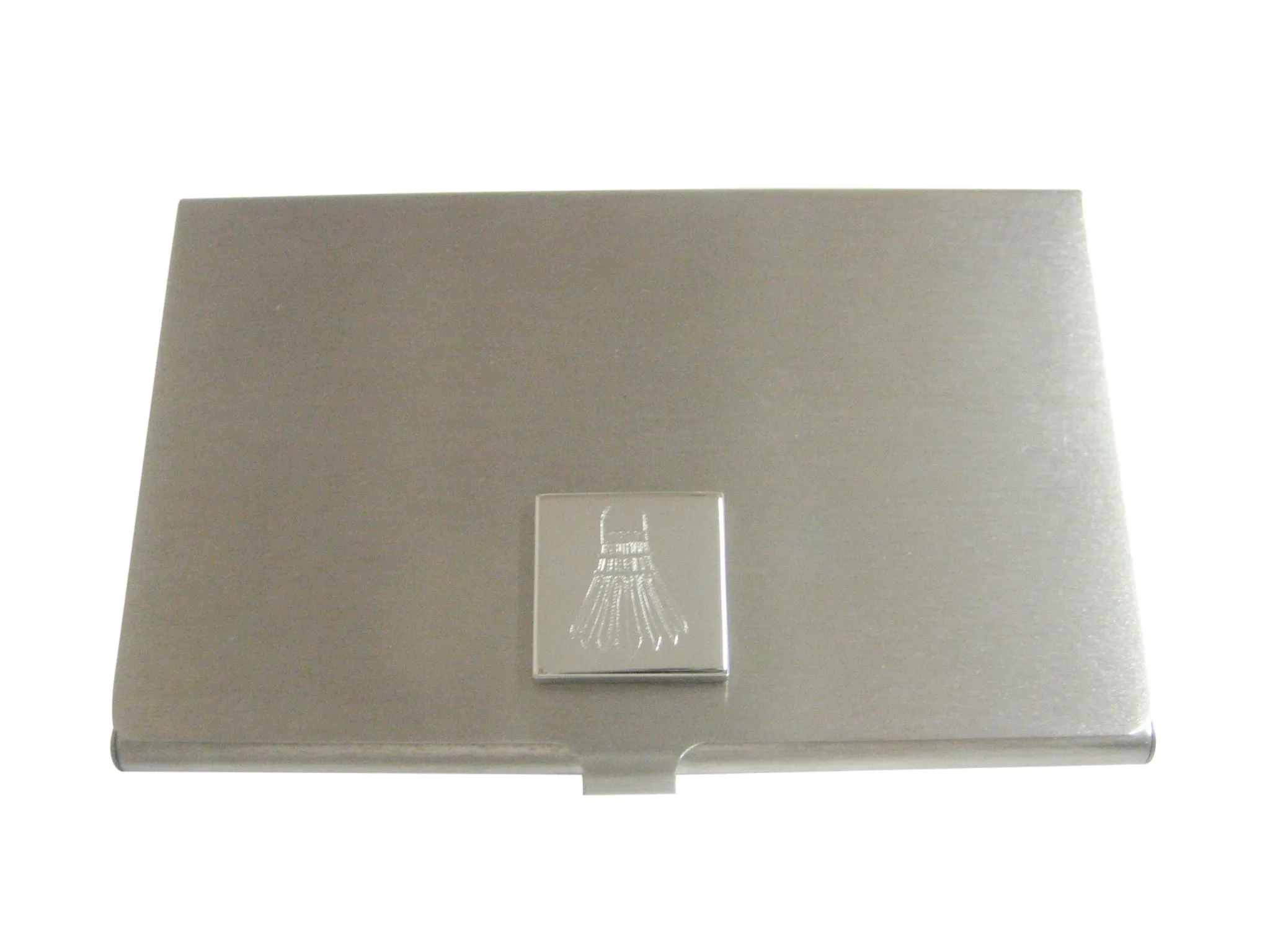 Silver Toned Etched Badminton Shuttlecocks Pendant Business Card Holder