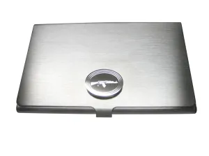 Silver Toned Etched Oval AK47 Rifle Business Card Holder