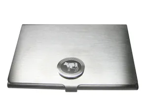 Silver Toned Etched Oval Cow Business Card Holder