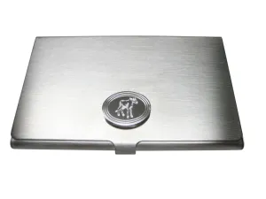 Silver Toned Etched Oval Cow Calf Business Card Holder