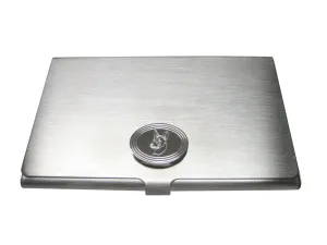 Silver Toned Etched Oval Dog Head Business Card Holder