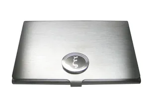 Silver Toned Etched Oval Greek Letter Xi Pendant Business Card Holder