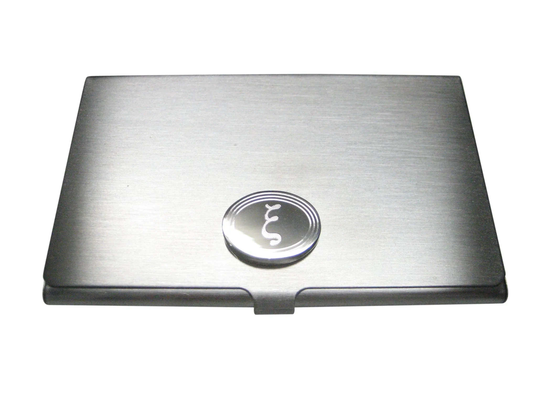 Silver Toned Etched Oval Greek Letter Xi Pendant Business Card Holder