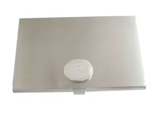 Silver Toned Etched Oval Letter P Monogram Business Card Holder