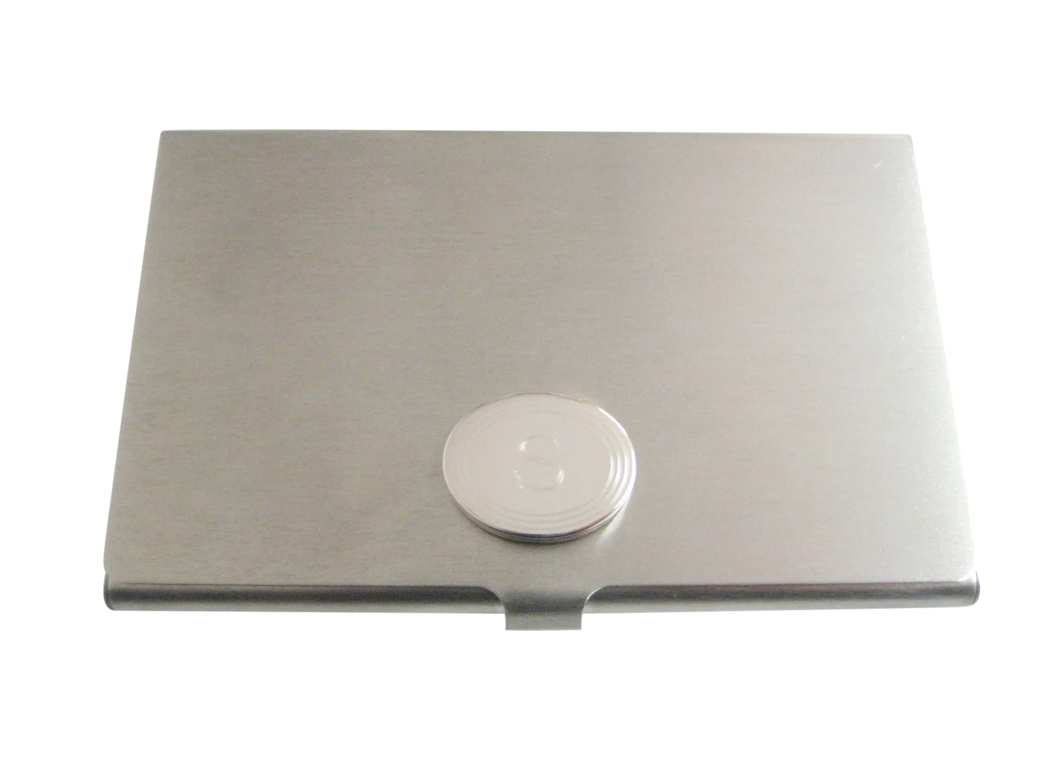 Silver Toned Etched Oval Letter S Monogram Business Card Holder