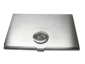 Silver Toned Etched Oval Right Facing Elephant Business Card Holder