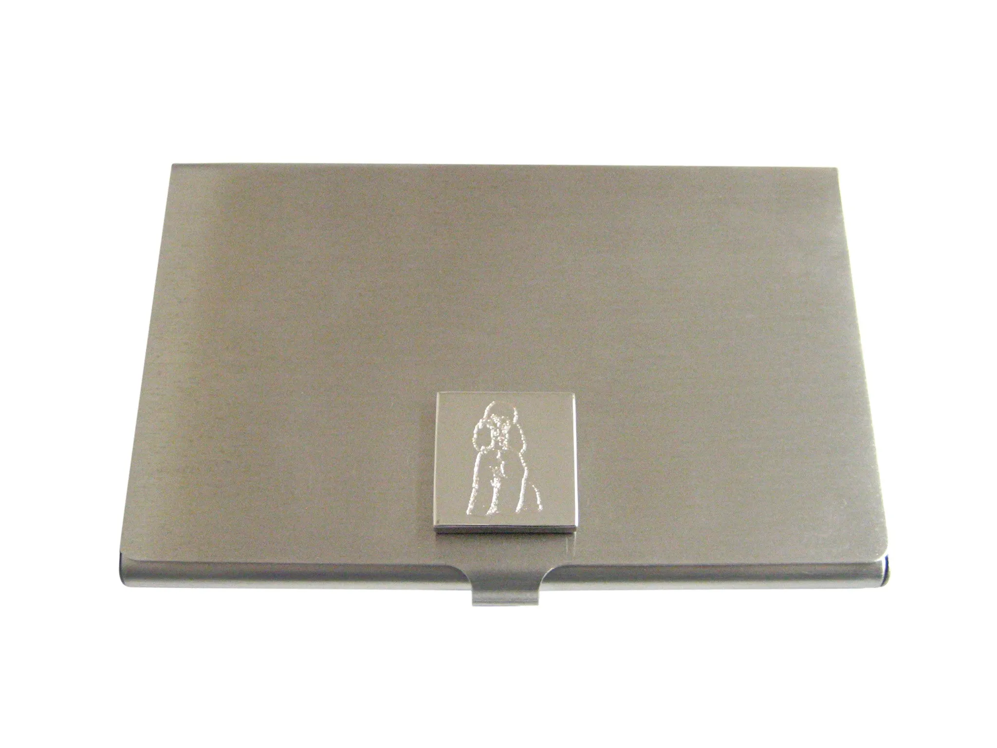Silver Toned Etched Poodle Dog Business Card Holder