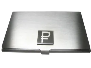 Silver Toned Etched Russian Ruble Currency Sign Pendant Business Card Holder