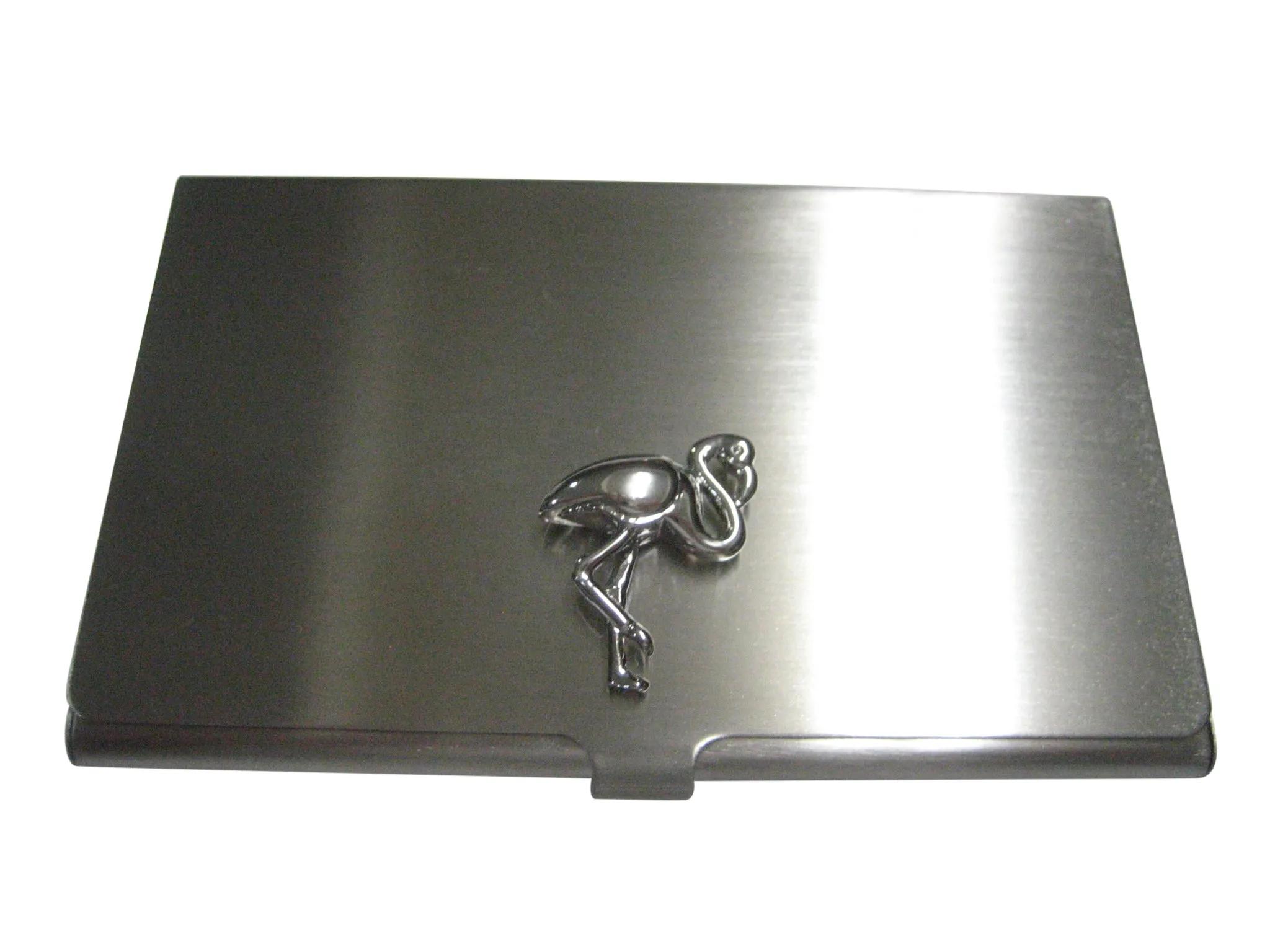 Silver Toned Flamingo Bird Business Card Holder
