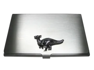 Silver Toned Parasaurolophus Dinosaur Business Card Holder