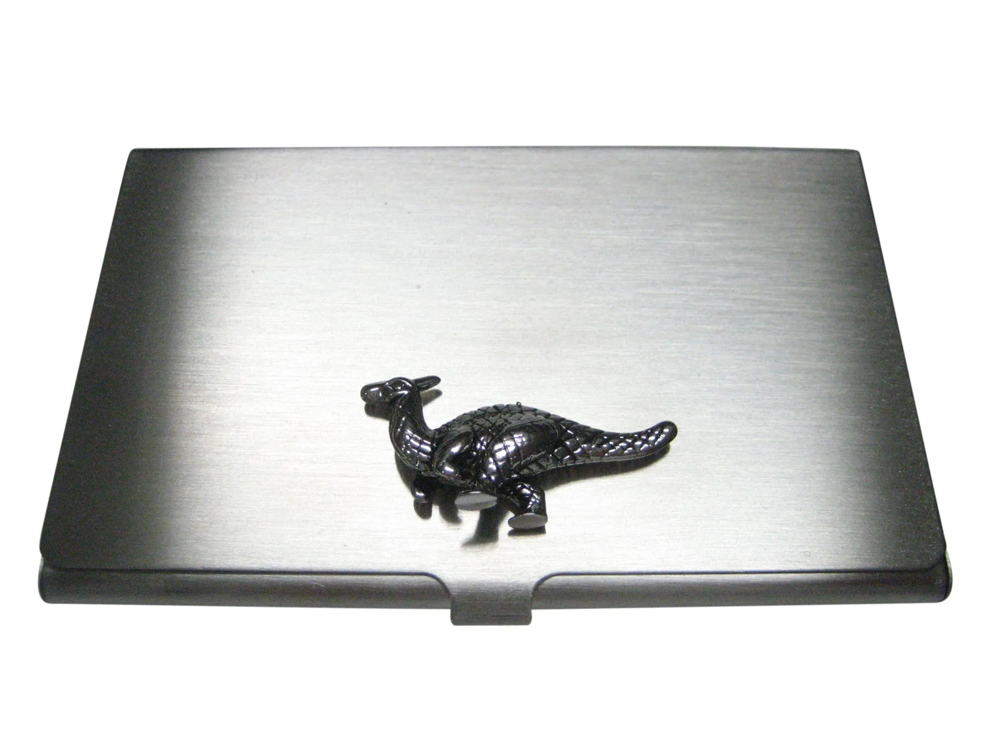 Silver Toned Parasaurolophus Dinosaur Business Card Holder