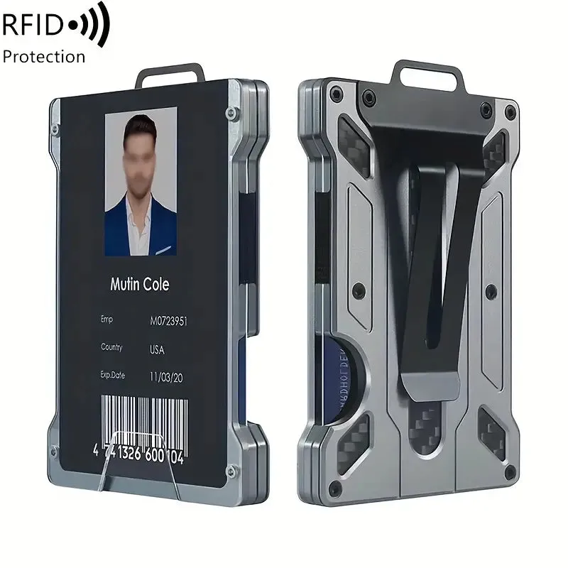 Slim RFID-Blocking Wallet: Aluminum Money Clip, ID Window, 15-Card Capacity