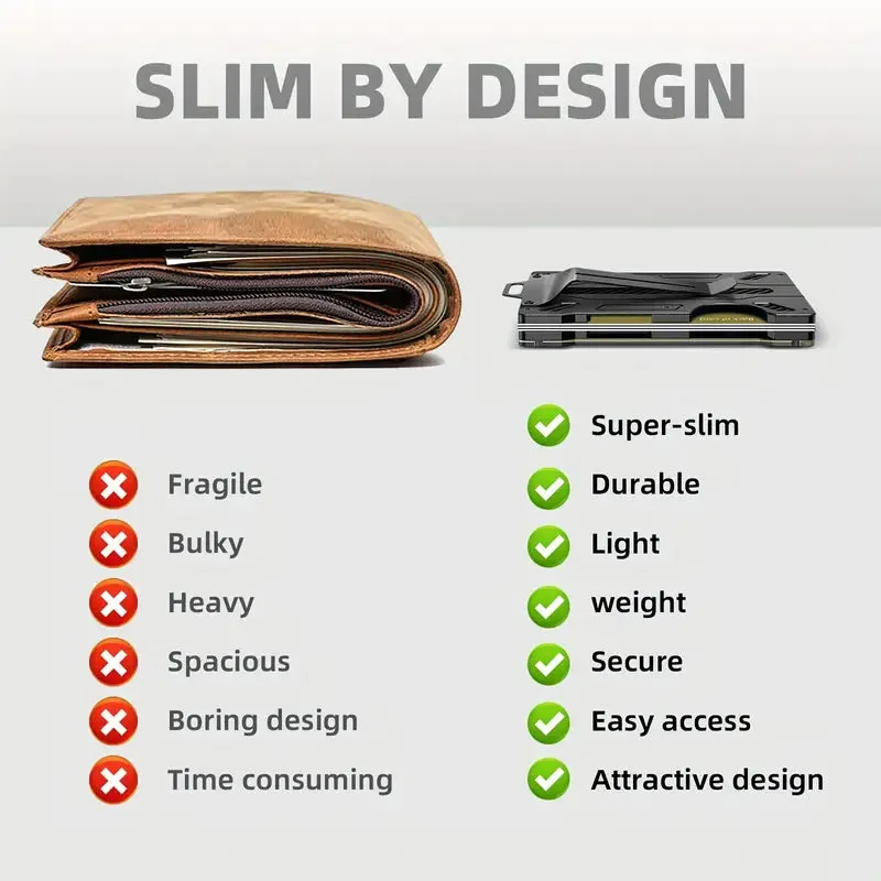 Slim RFID-Blocking Wallet: Aluminum Money Clip, ID Window, 15-Card Capacity
