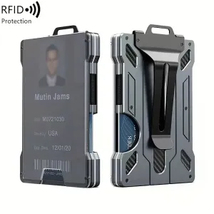 Slim RFID-Blocking Wallet: Aluminum Money Clip, ID Window, 15-Card Capacity