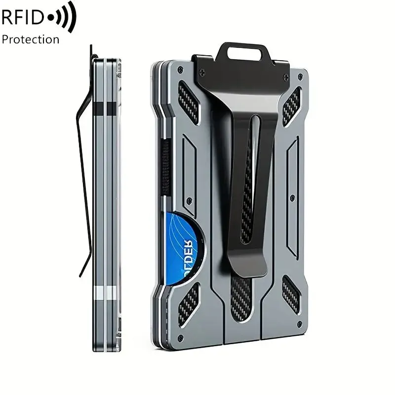 Slim RFID-Blocking Wallet: Aluminum Money Clip, ID Window, 15-Card Capacity