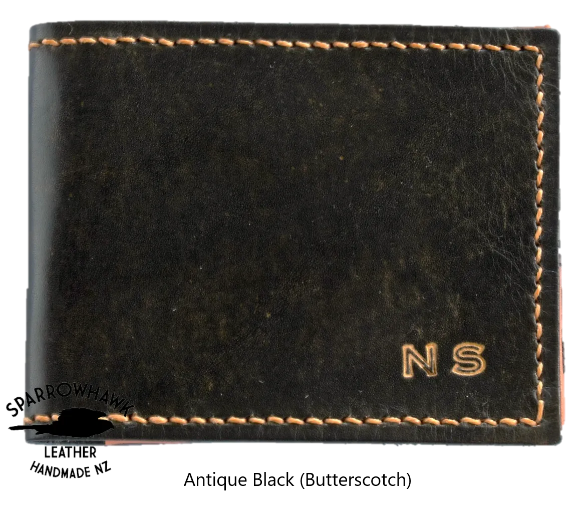 Slimline Billfold Wallet (no display) - Tan Interior - Embossed Initials