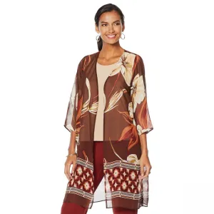 Slinky Brand Women's 3/4 Sleeve Border Print Chiffon Duster