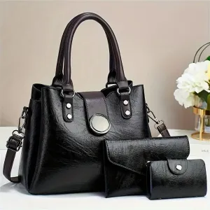 Small Handbag & Crossbody Bag Set – Casual PU Leather with Magnetic Closure