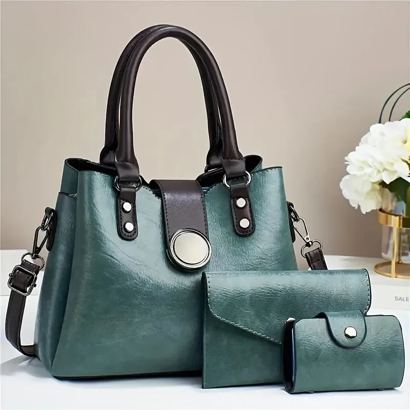 Small Handbag & Crossbody Bag Set – Casual PU Leather with Magnetic Closure
