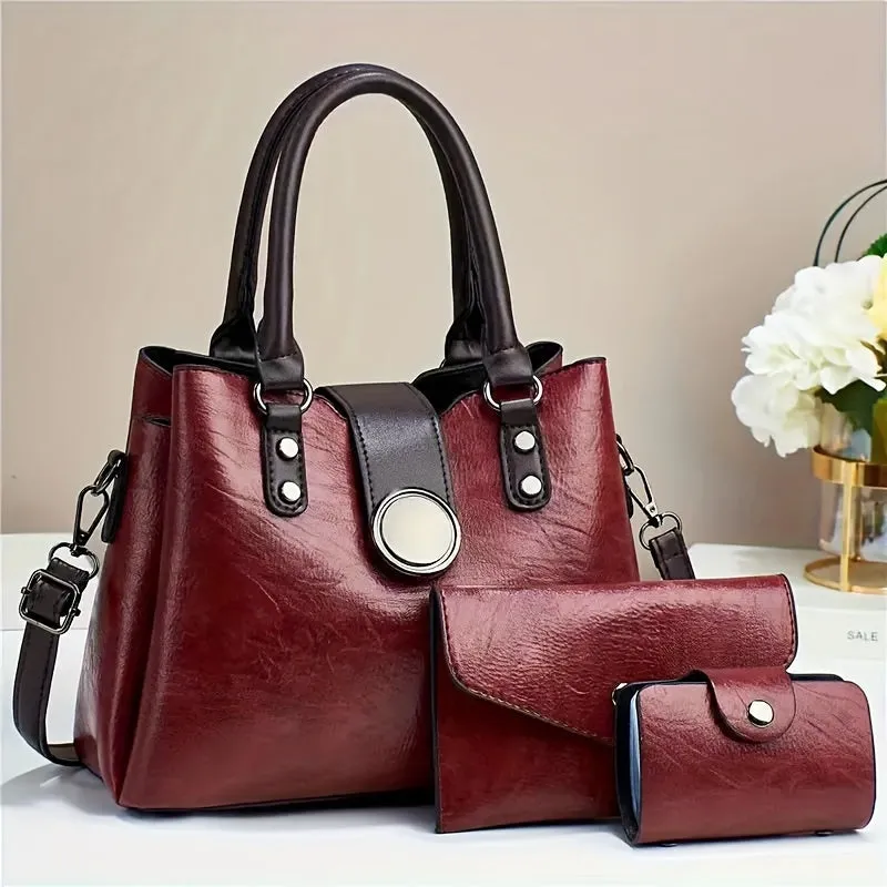 Small Handbag & Crossbody Bag Set – Casual PU Leather with Magnetic Closure