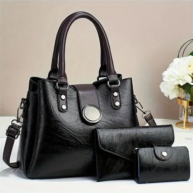 Small Handbag & Crossbody Bag Set – Casual PU Leather with Magnetic Closure