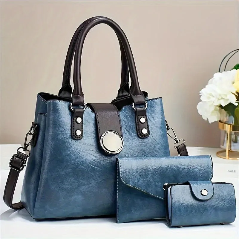 Small Handbag & Crossbody Bag Set – Casual PU Leather with Magnetic Closure