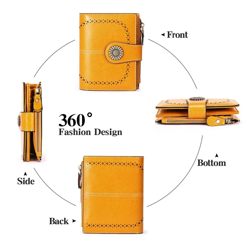 Small Women Wallet Genuine Leather Bifold Purse RFID Blocking Card Holder