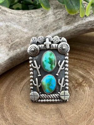 Sonoran Gold Turquoise  & Cactus Shield Ring - Size 9