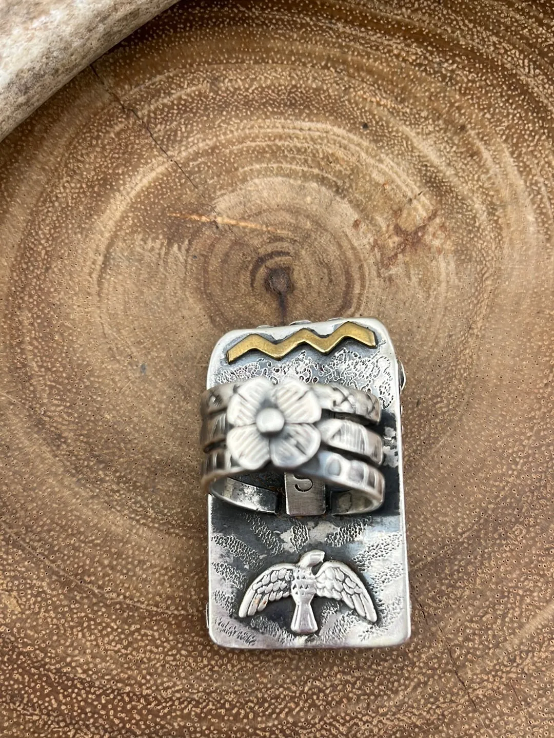 Sonoran Gold Turquoise  & Cactus Shield Ring - Size 9