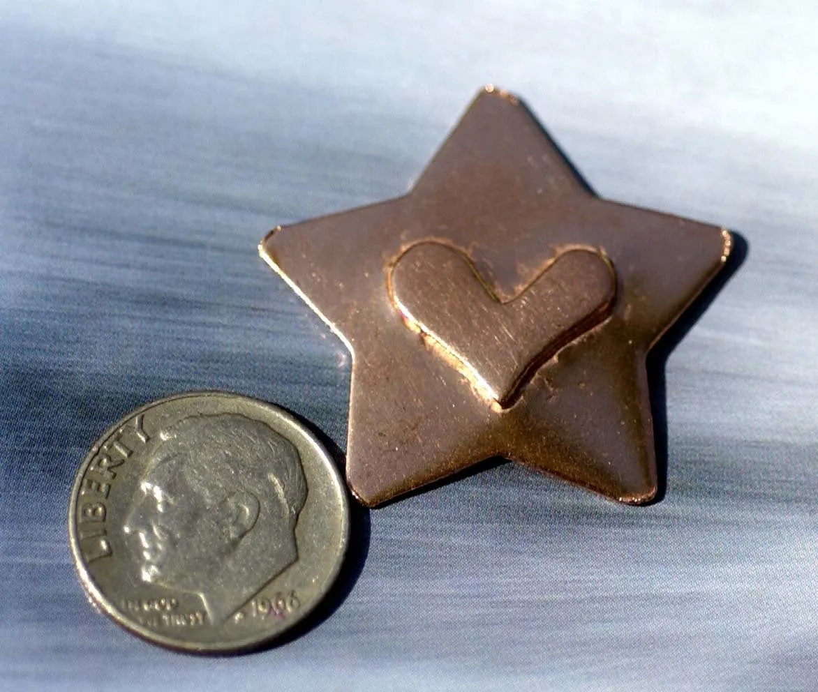 Star shape with Heart Embossed Blank Cutout for Enameling Stamping Texturing Metalworking Jewelry Making Blanks - 4 pieces